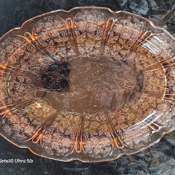 0779. Vintage Jeanette Glass Platter ~ Pink Cherry Blossom ~ Depression Glass ~ - Picture 2 of 11